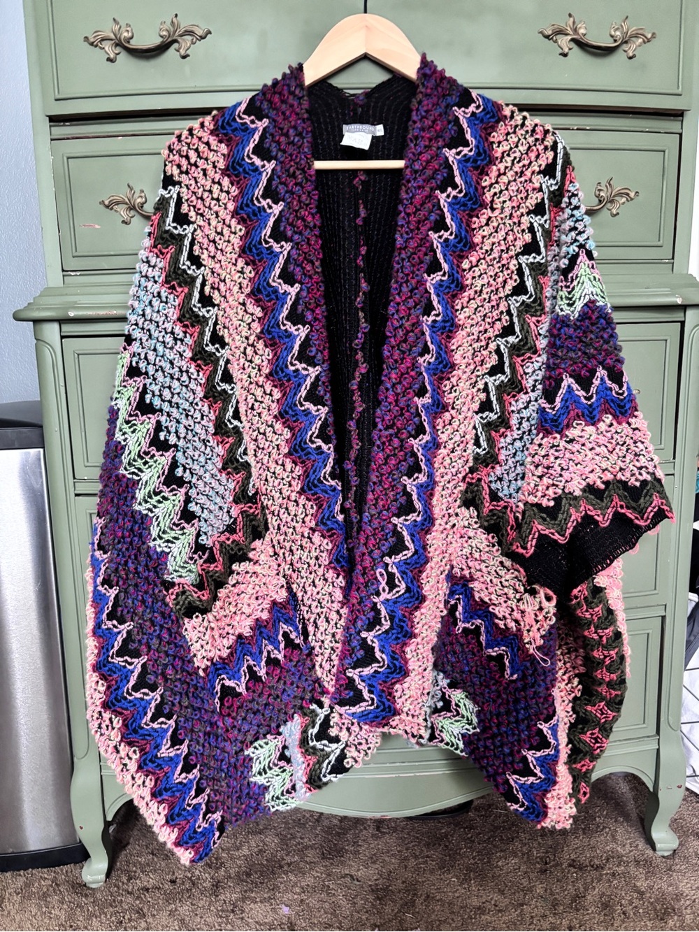 Multicolor Chevron Knit Women's kimono Sweater Cardigan - Pink, Purple & Blue